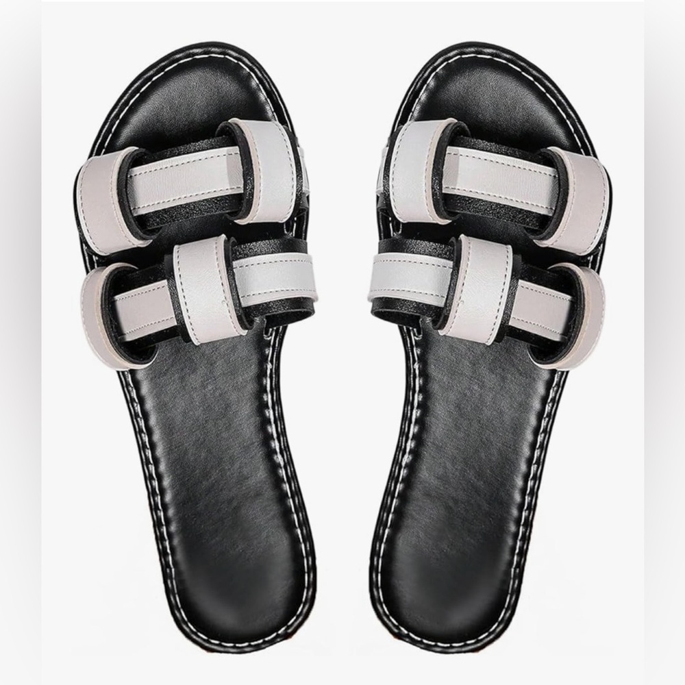 Women’s Color Block Slide Sandals Open Toe Casual Flat Summer Walking